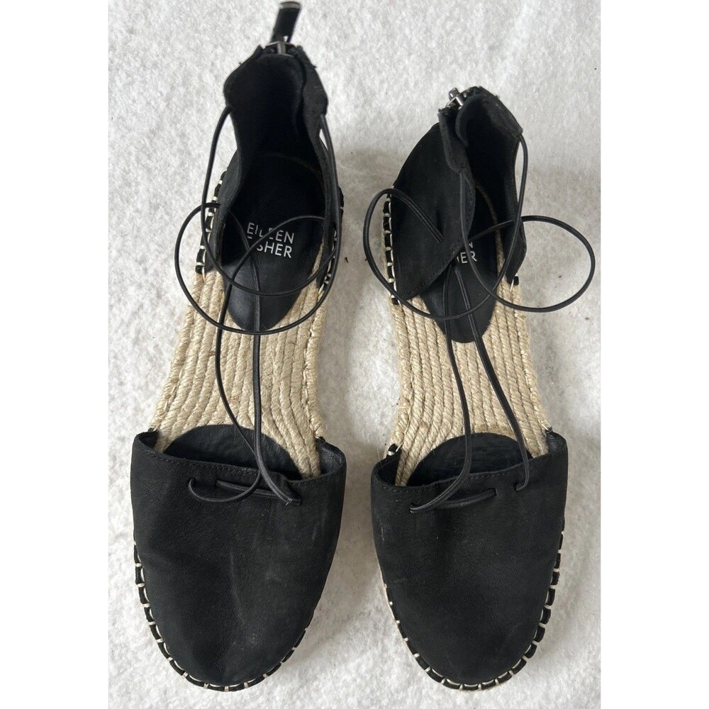 Eileen Fisher black suede nubuck espadrilles size 8.5 Lagenlook Worn Once EUC